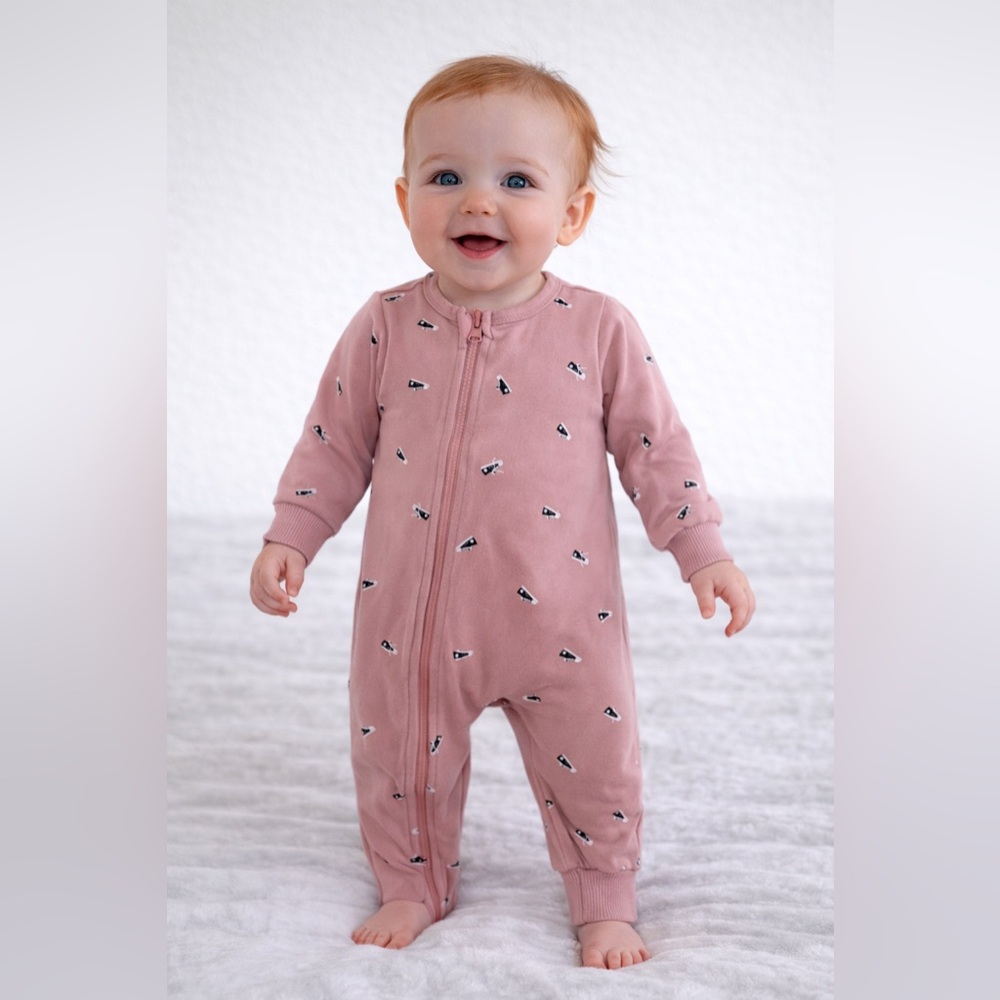 Miles The Label Pink Sneaker Print Zip Pajamas Baby Sleeper | Size 6M